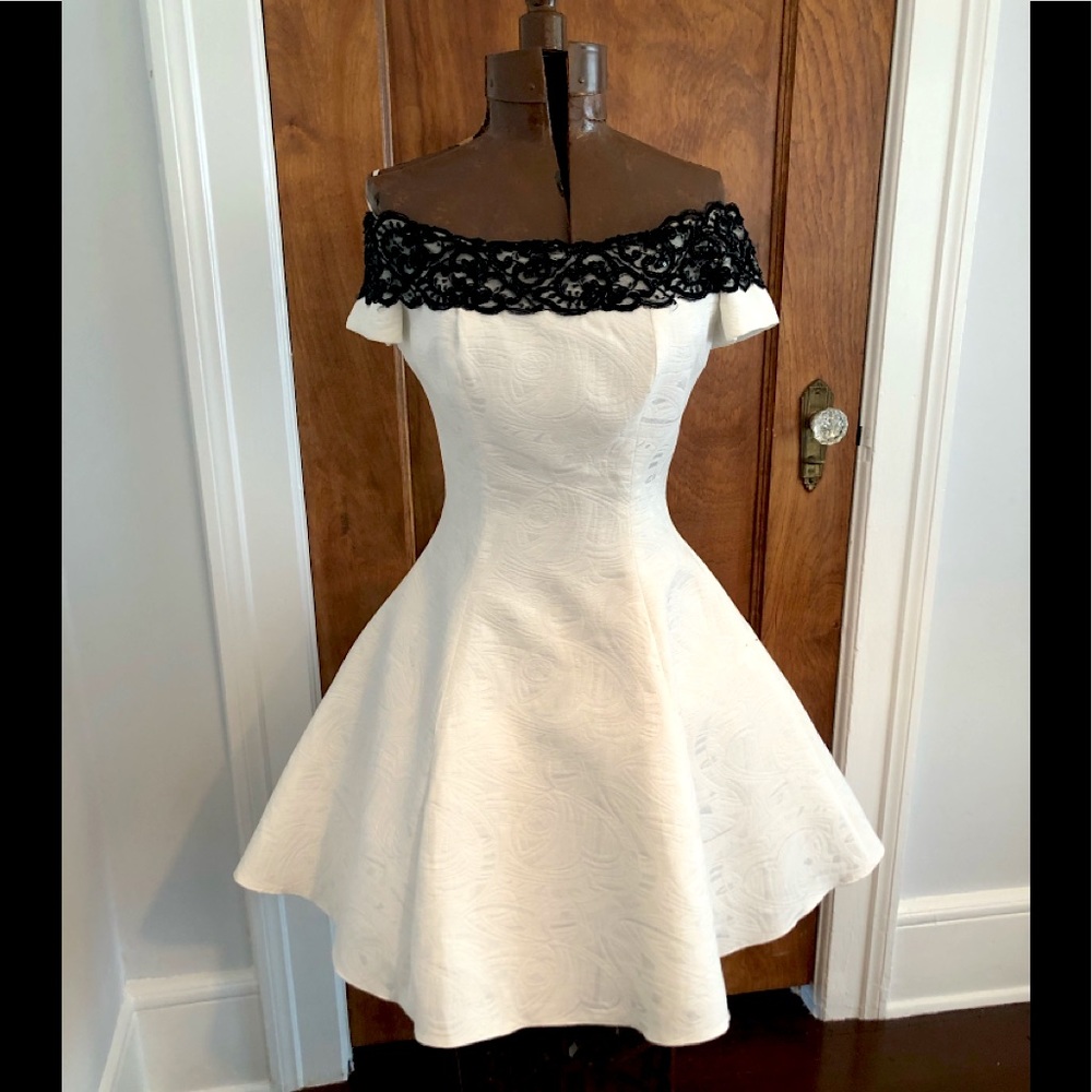 Ivory Brocade & Black Lace Gown